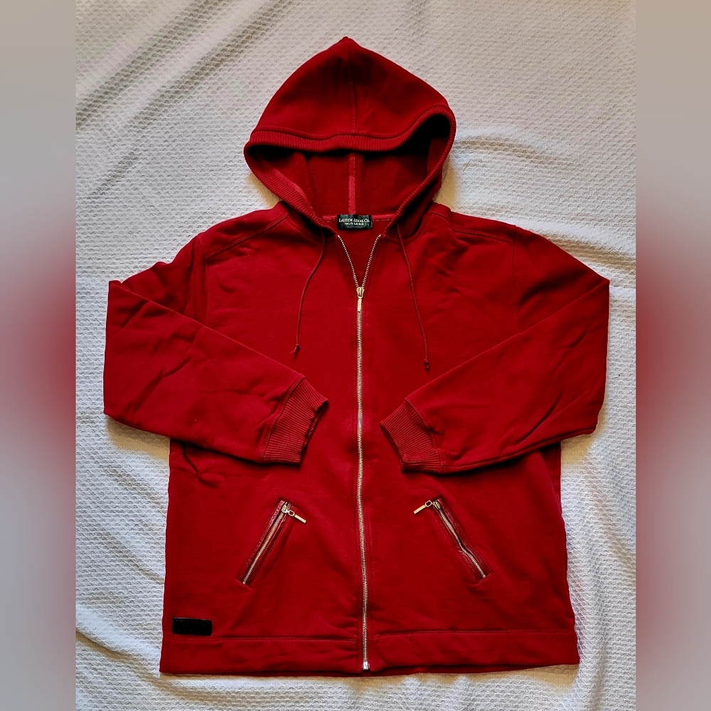 Lauren Jeans Company Hooded Sweatshirt with Leather Trim - Men's Size L